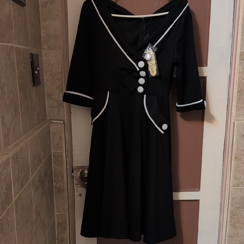 Voodoo Vixen Black and White Long Sleeve Dress